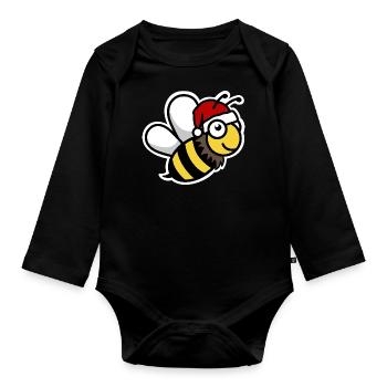 Noël abeille douce Père Noël - Body Bébé bio manches longues - noir - Devant