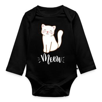 Chat souriant mignon Kawaii disant miaulement - Body Bébé bio manches longues - noir - Devant