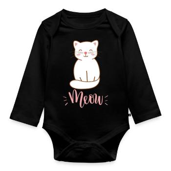 Mignon Kawaii drôle de chat disant miaulement - Body Bébé bio manches longues - noir - Devant