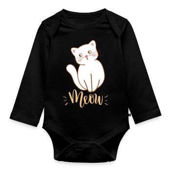 Mignon Kawaii drôle de chat disant miaulement - Body Bébé bio manches longues - noir - Devant