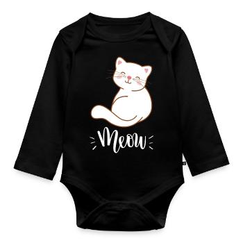 Mignon Kawaii drôle de chat disant miaulement - Body Bébé bio manches longues - noir - Devant