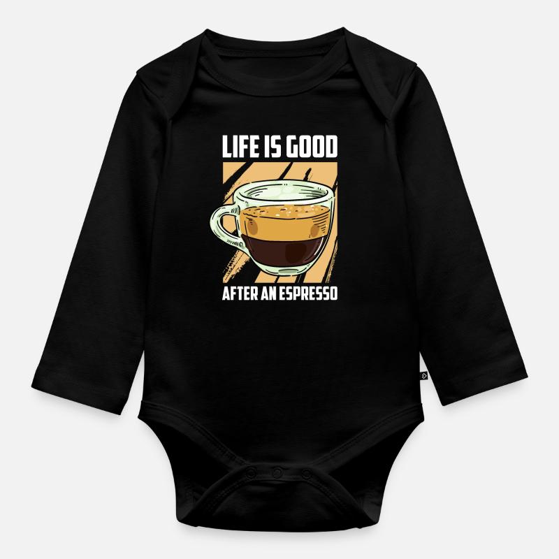 Kaffee Espresso Leben - Baby Bio-Langarm-Body - Schwarz