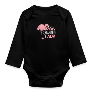 Flamingo Lady Pink Vogel Sommer Urlaub Geschenk - Baby Bio-Langarm-Body - Schwarz - Vorne