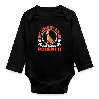Leben mit Podenco spanischer Podenco - Baby Bio-Langarm-Body - Schwarz - Vorne