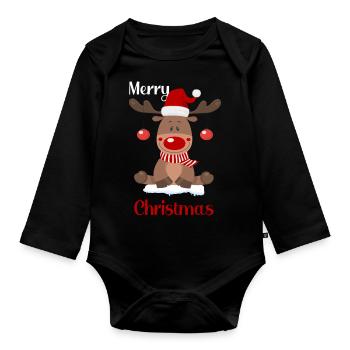Joyeux Noël Rennes Noël - Body Bébé bio manches longues - noir - Devant