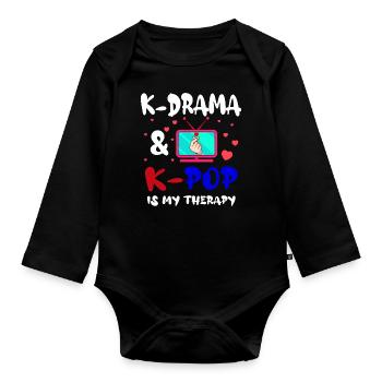 K-drama & K-pop est ma thérapie Aegyo Saranghae - Body Bébé bio manches longues - noir - Devant