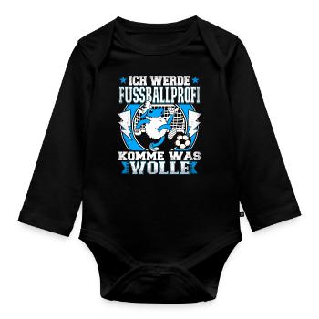 Fußball Fussballprofi Fußballspieler Junge Spruch - Baby Bio-Langarm-Body - Schwarz - Vorne