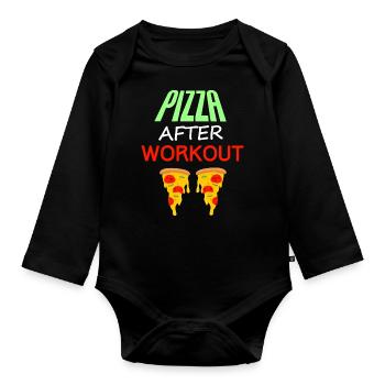 Pizza nach dem Training, Fitness + Essen Angebot - Baby Bio-Langarm-Body - Schwarz - Vorne