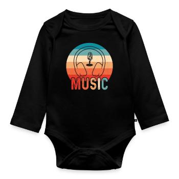 Musicien vinyle Musique rétro Vinyle Vintage Musique Making - Body Bébé bio manches longues - noir - Devant