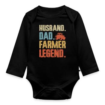 Farming Farmer Dad Father Vintage - Organic Longsleeve Baby Bodysuit - black - Front