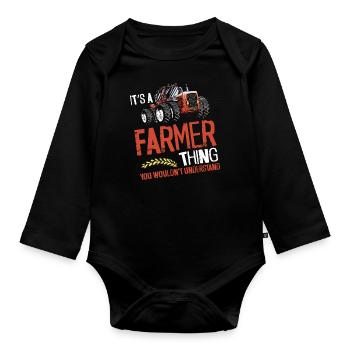 Farming Farmer Vintage Tractor - Baby Bio-Langarm-Body - Schwarz - Vorne