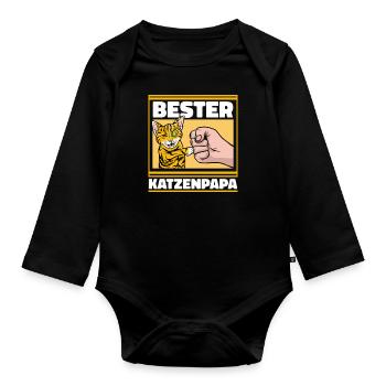 Katze Katzenpapa - Baby Bio-Langarm-Body - Schwarz - Vorne