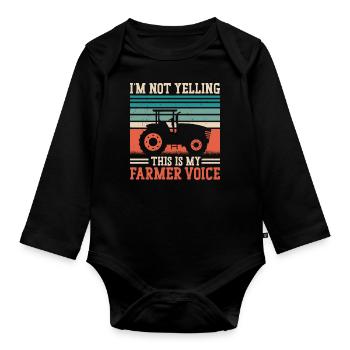 Farming Farmer Vintage Tractor - Baby Bio-Langarm-Body - Schwarz - Vorne