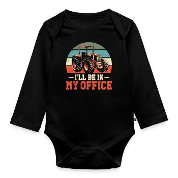 Farming Farmer Vintage Tractor - Organic Longsleeve Baby Bodysuit - black - Front