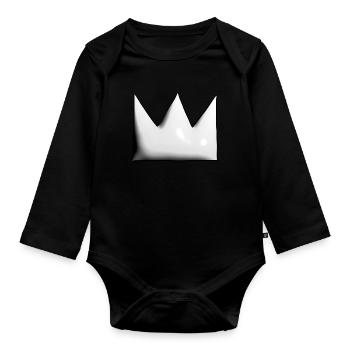 Grey Crown Cartoon Symbol Shape - Organic Longsleeve Baby Bodysuit - black - Front