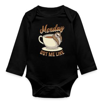 Monday - Sloth Lazy Sleep Laziness Tired - Organic Longsleeve Baby Bodysuit - black - Front