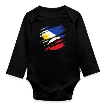 Philippines - drapeau national, rayures, fissures - Body Bébé bio manches longues - noir - Devant