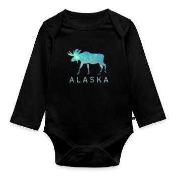 Alaska Geschenk USA Natur Bär Denali Grizzly Wald - Baby Bio-Langarm-Body - Schwarz - Vorne