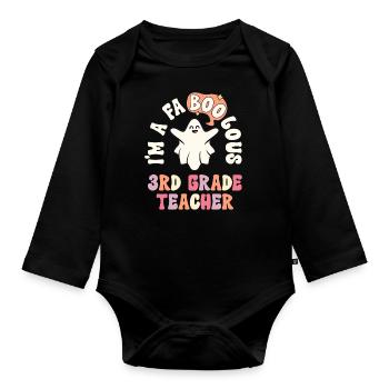 Teacher Halloween Retro 3rd Grade Vintage Third - Organic Longsleeve Baby Bodysuit - black - Front