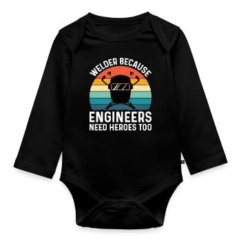 Welder Profession Heat Steel Gas TIG MAG Welding - Organic Longsleeve Baby Bodysuit - black - Front