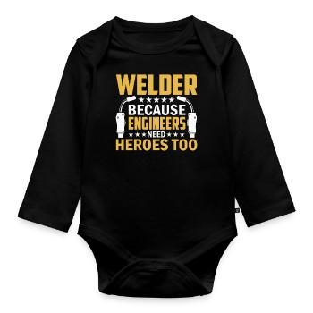 Welder Profession Heat Steel Gas TIG MAG Welding - Organic Longsleeve Baby Bodysuit - black - Front
