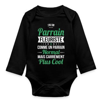J'ai un parrain fleuriste plus cool - Body Bébé bio manches longues - noir - Devant