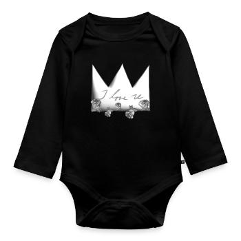 graue krone rosa rosen blumen ich liebe dich - Baby Bio-Langarm-Body - Schwarz - Vorne