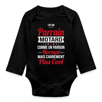 J'ai un parrain motard plus cool - Body Bébé bio manches longues - noir - Devant