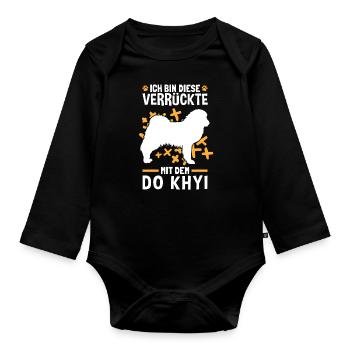 Die Verrückte mit dem Do Khyi Tibetdogge - Baby Bio-Langarm-Body - Schwarz - Vorne