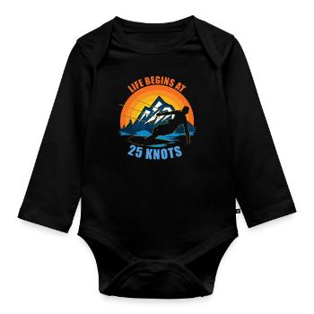 La vie commence à 25 nœuds Kitesurf amusant - Body Bébé bio manches longues - noir - Devant