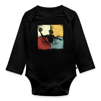 Water Polo Retro Vintage Water - Baby Bio-Langarm-Body - Schwarz - Vorne