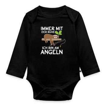 Immer mit der Ruhe ich bin am Angeln Faultier - Baby Bio-Langarm-Body - Schwarz - Vorne