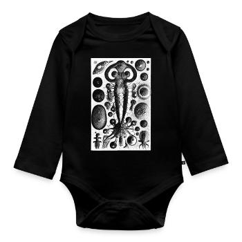 Abstract Nature Shapes Monster Retro Illustration - Organic Longsleeve Baby Bodysuit - black - Front