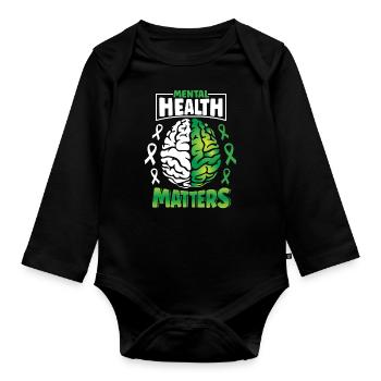 Mental Health Matters Spread Awareness Brain - Organic Longsleeve Baby Bodysuit - black - Front