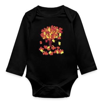 Tree in Autumn losing its Cat Leaves - Organic Longsleeve Baby Bodysuit - black - Front