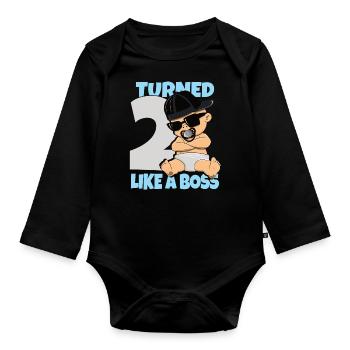Baby Geburtstag Junge Mädchen 2 Jahre Like a Boss - Baby Bio-Langarm-Body - Schwarz - Vorne