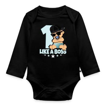Baby Birthday Young Girls 1 Year Like a Boss - Organic Longsleeve Baby Bodysuit - black - Front