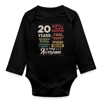 20 ans rétro impressionnant Compte à rebours du 20e anniversaire - Body Bébé bio manches longues - noir - Devant
