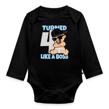 Baby Geburtstag Junge Mädchen 4 Jahre Like a Boss - Baby Bio-Langarm-Body - Schwarz - Vorne