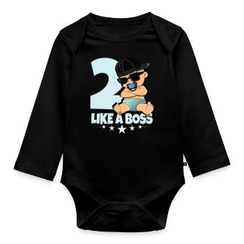 Baby Geburtstag Junge Mädchen 2 Jahre Like a Boss - Baby Bio-Langarm-Body - Schwarz - Vorne