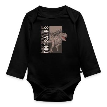 Facilement distrait par les dinosaures drôles de T-Rex - Body Bébé bio manches longues - noir - Devant