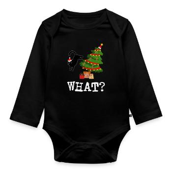 Cat What? Katze Was? - Eine schöne Bescherung - Baby Bio-Langarm-Body - Schwarz - Vorne