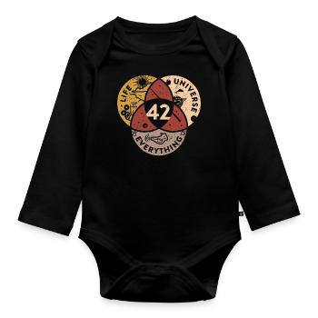 42 Life Universe Everything - Organic Longsleeve Baby Bodysuit - black - Front