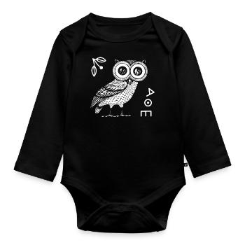 Hibou d’Athéna, mythologie grecque - Body Bébé bio manches longues - noir - Devant
