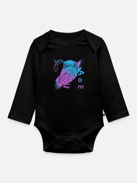 Owl of Athena, Greek mythology - Organic Longsleeve Baby Bodysuit - black