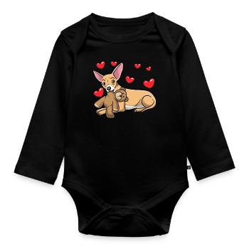 Chiweenie Dog with Stuffed Toy - Organic Longsleeve Baby Bodysuit - black - Front