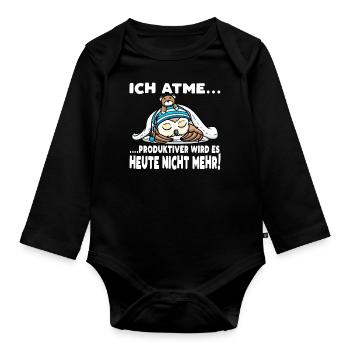 Schlummernde Eule Mit Kuscheltier Schlaf - Baby Bio-Langarm-Body - Schwarz - Vorne