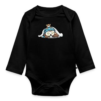 Schlummernde Eule Mit Plüschtier Schlafen Schlaf - Baby Bio-Langarm-Body - Schwarz - Vorne