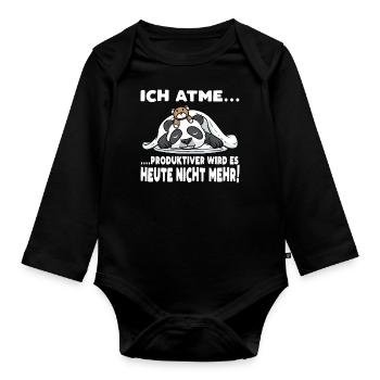 Schlafender Panda Mit Plüschtier Schlaf - Baby Bio-Langarm-Body - Schwarz - Vorne