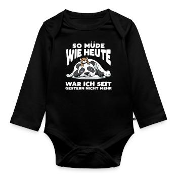 Schlafender Panda Mit Plüschtier Schlaf - Baby Bio-Langarm-Body - Schwarz - Vorne